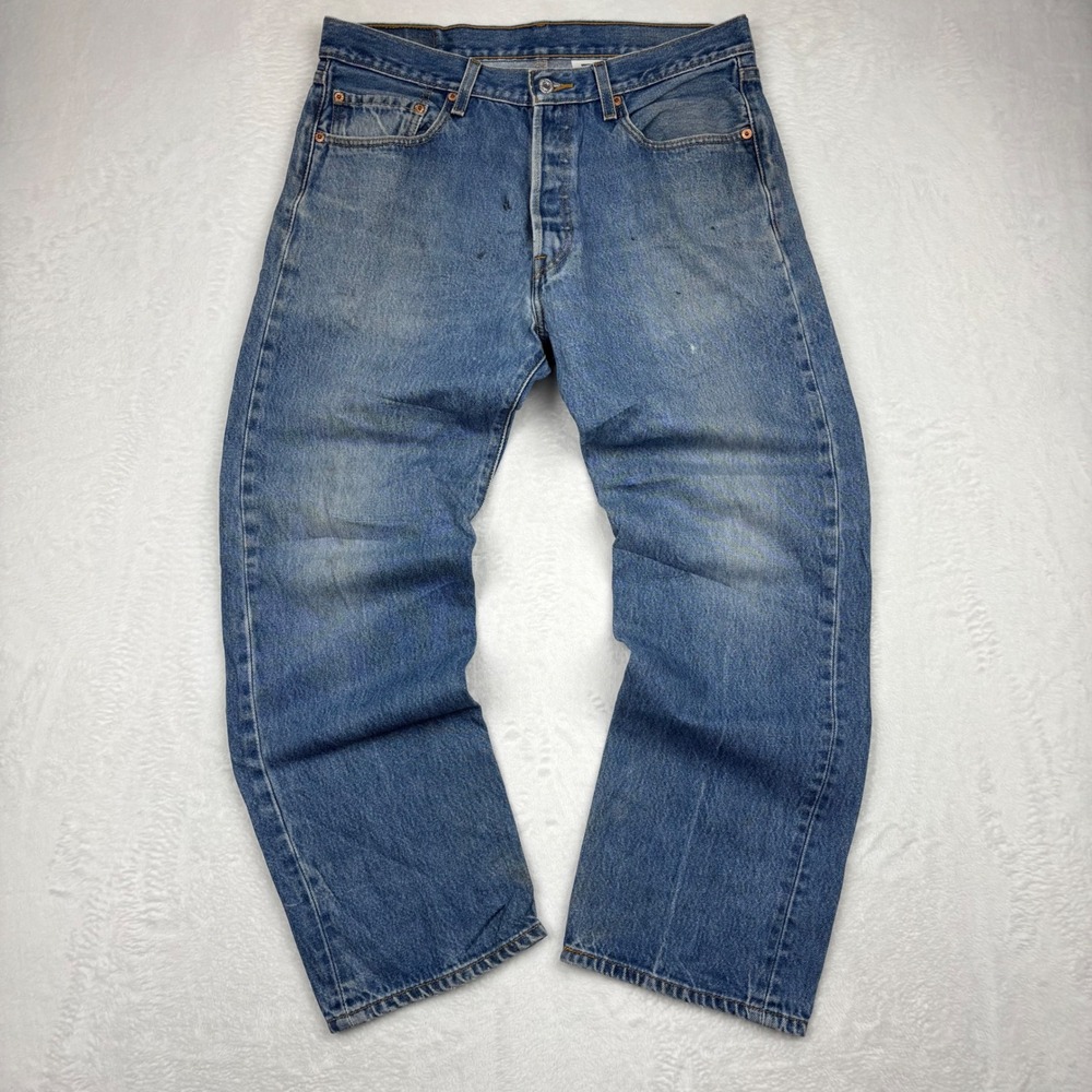 Levis 501 Original Mens Vintage W35 L32 Distressed Thigh Faded /Festival Denim